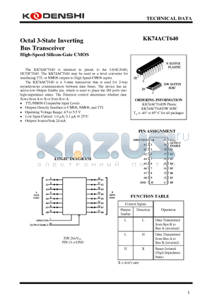 KK74ACT640 datasheet - Octal 3-State Inverting Bus Transceiver High-Speed Silicon-Gate CMOS