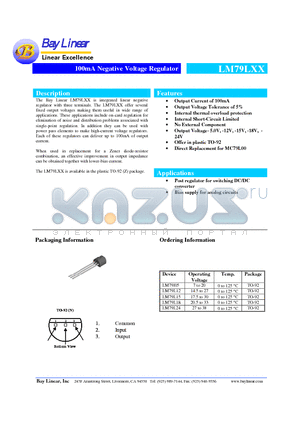 LM79L12 datasheet - 100mA Negative Voltage Regulator