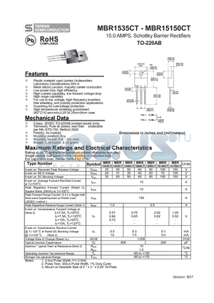 MBR1535CT datasheet - 15.0 AMPS. Schottky Barrier Rectifiers