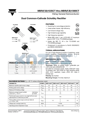 MBR1535CT datasheet - Dual Common-Cathode Schottky Rectifier