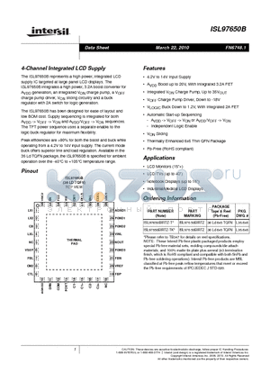 ISL97650B datasheet - 4-Channel Integrated LCD Supply
