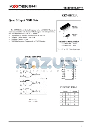 KK74HC02A datasheet - Quad 2-Input NOR Gate