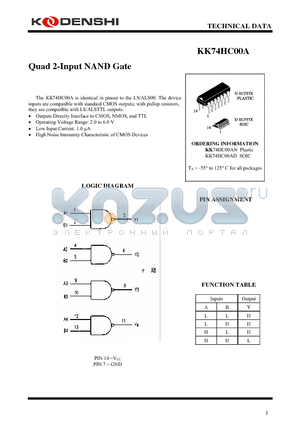 KK74HC00A datasheet - Quad 2-Input NAND Gate