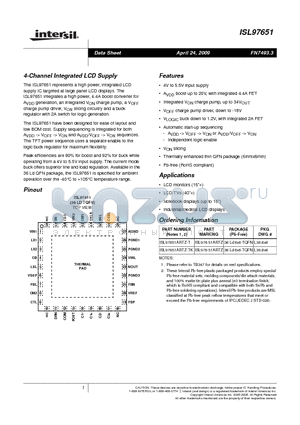 ISL97651ARTZ-T datasheet - 4-Channel Integrated LCD Supply