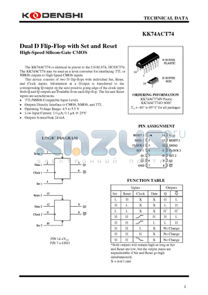 KK74ACT74 datasheet - Dual D Flip-Flop with Set and Reset High-Speed Silicon-Gate CMOS