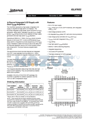 ISL97652 datasheet - 4-Channel Integrated LCD Supply with Dual VCOM Amplifiers