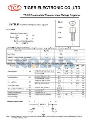 LM79L15 datasheet - TO-92 Encapsulate Three-terminal Voltage Regulator