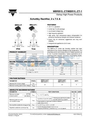 MBR1535CT-1 datasheet - Schottky Rectifier, 2 x 7.5 A