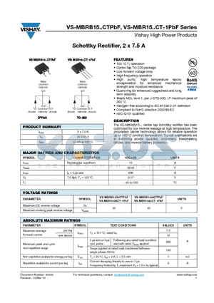 MBR1535CT-1P datasheet - Schottky Rectifier, 2 x 7.5 A