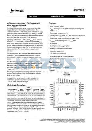 ISL97652IRZ datasheet - 4-Channel Integrated LCD Supply with Dual VCOM Amplifiers