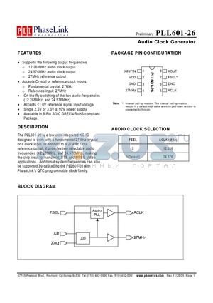 PLL601-26SC datasheet - Audio Clock Generator