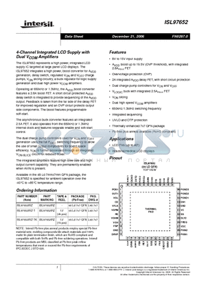 ISL97652IRZ-T datasheet - 4-Channel Integrated LCD Supply with Dual VCOM Amplifiers