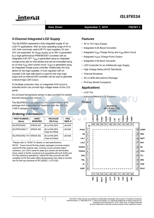ISL97653AIRZ-T datasheet - 5-Channel Integrated LCD Supply