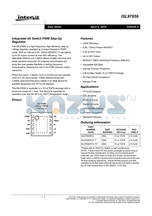 ISL97656IRTZ-TK datasheet - Integrated 4A Switch PWM Step-Up Regulator