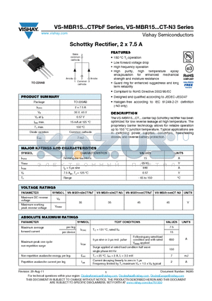 MBR1535CTPBF_12 datasheet - Schottky Rectifier, 2 x 7.5 A