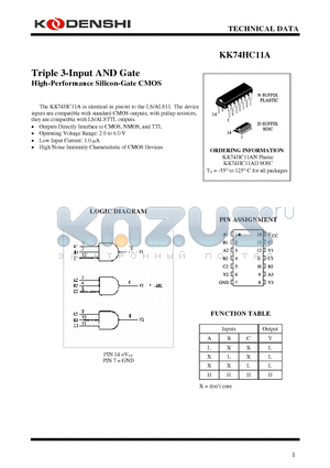 KK74HC11AN datasheet - Triple 3-Input AND Gate High-Performance Silicon-Gate CMOS