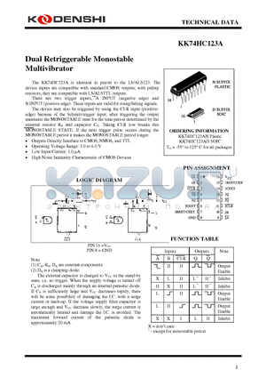 KK74HC123AN datasheet - Dual Retriggerable Monostable Multivibrator