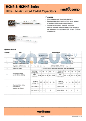 MHR35V476M8X7 datasheet - Ultra - Miniaturized Radial Capacitors
