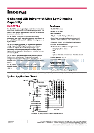 ISL97672AIRZ datasheet - 6-Channel LED Driver with Ultra Low Dimming Capability