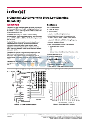 ISL97672B datasheet - 6-Channel LED Driver with Ultra Low Dimming Capability