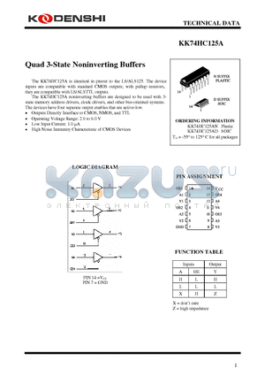 KK74HC125A datasheet - Quad 3-State Noninverting Buffers
