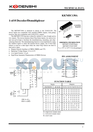 KK74HC138A datasheet - 1-of-8 Decoder/Demultiplexer
