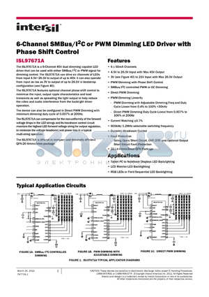 ISL97671AIRZ datasheet - 6-Channel SMBus/I2C or PWM Dimming LED Driver with Phase Shift Control