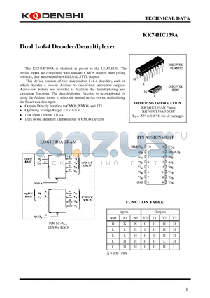 KK74HC139A datasheet - Dual 1-of-4 Decoder/Demultiplexer