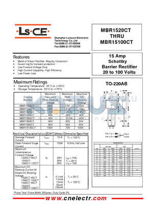 MBR1540CT datasheet - 15Amp schottky barrier rectifier 20to100 volts