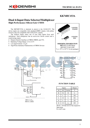 KK74HC153A datasheet - Dual 4-Input Data Selector/Multiplexer High-Performance Silicon-Gate CMOS