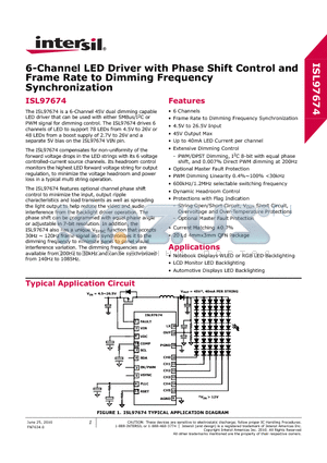 ISL97674IRZ datasheet - 6-Channel LED Driver with Phase Shift Control and Frame Rate to Dimming Frequency Synchronization