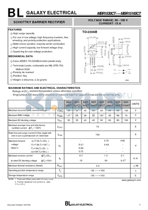 MBR1545CT datasheet - SCHOTTKY BARRIER RECTIFIER