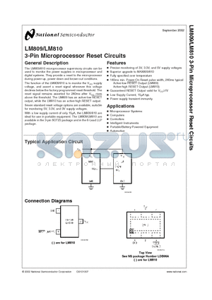 LM809 datasheet - 3-Pin Microprocessor Reset Circuits
