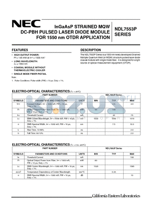 NDL7553P1 datasheet - InGaAsP STRAINED MQW DC-PBH PULSED LASER DIODE MODULE FOR 1550 nm OTDR APPLICATION