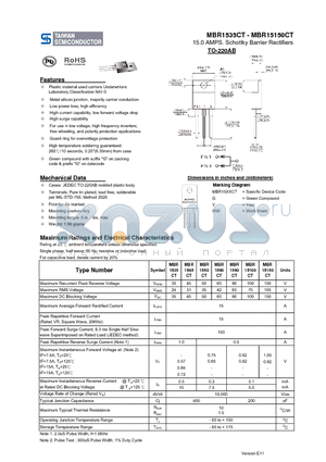 MBR1545CT datasheet - 15.0 AMPS. Schottky Barrier Rectifiers