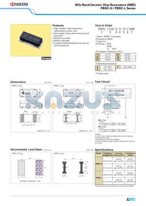 PBRC15.00G40Y0AB datasheet - MHz Band Ceramic Chip Resonators (SMD)