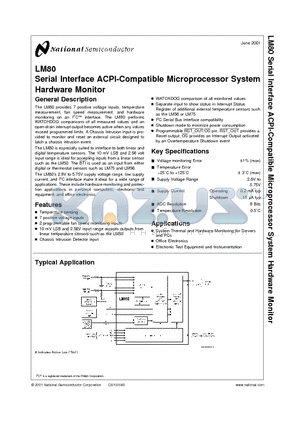 LM80 datasheet - Serial Interface ACPI-Compatible Microprocessor System Hardware Monitor