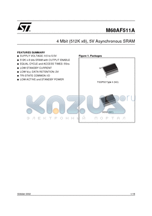 M68AF511AL70NC1T datasheet - 4 Mbit (512K x8), 5V Asynchronous SRAM