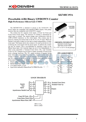 KK74HC193AN datasheet - Presettable 4-Bit Binary UP/DOWN Counter High-Performance Silicon-Gate CMOS