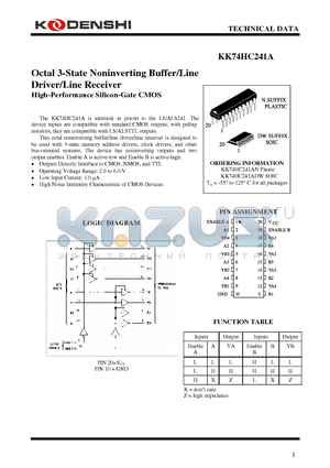 KK74HC241AN datasheet - Octal 3-State Noninverting Buffer/Line Driver/Line Receiver High-Performance Silicon-Gate CMOS