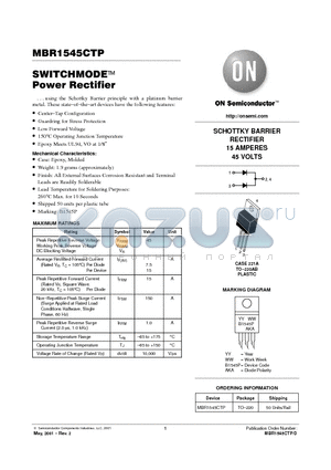 MBR1545CTP datasheet - SWITCHMODEE TM Power Rectifier