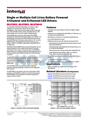 ISL97694AIRT-EVZ datasheet - Single or Multiple Cell Li-ion Battery Powered 4-Channel and 6-Channel LED Drivers