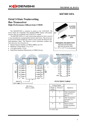 KK74HC245A datasheet - Octal 3-State Noninverting Bus Transceiver High-Performance Silicon-Gate CMOS