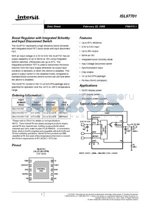 ISL97701IRZ-T7 datasheet - Boost Regulator with Integrated Schottky and Input Disconnect Switch