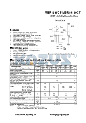 MBR1550CT datasheet - 15.0AMP. Schottky Barrier Rectifiers