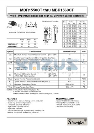 MBR1560CT datasheet - Wide Temperature Range and High Tjm Schottky Barrier Rectifiers