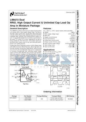 LM8272MM datasheet - RRIO, High Output Current & Unlimited Cap Load Op Amp in Miniature Package