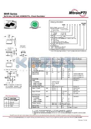 MHR63FFJ datasheet - 9x14 mm, 5.0 Volt, HCMOS/TTL, Clock Oscillator