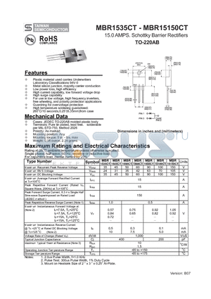 MBR1590CT datasheet - 15.0 AMPS. Schottky Barrier Rectifiers