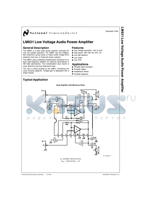 LM831N datasheet - LM831 Low Voltage Audio Power Amplifier